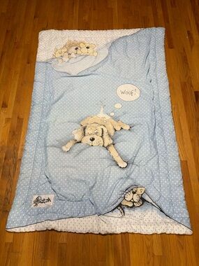 Vtg 80s Sue Hall Patch the Dog & Friends Twin Comforter Blue Polka Dot Nostalgia